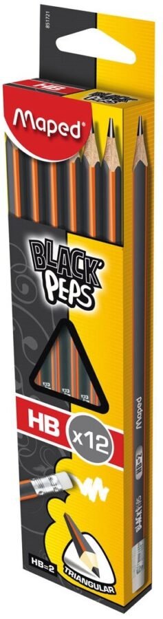 Комплект Моливи с Гума Maped Black’Peps – HB, 12 Броя