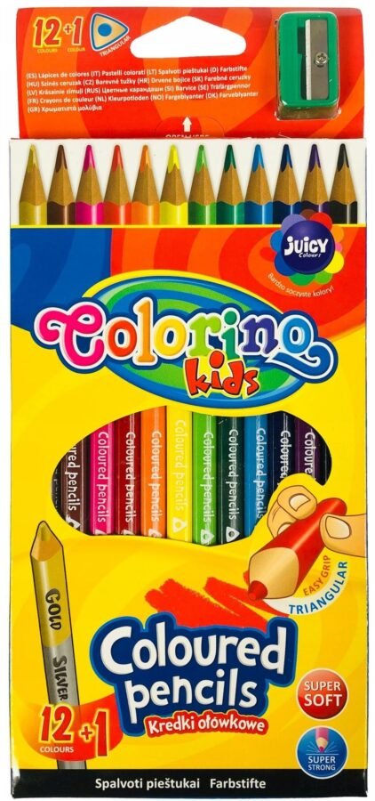 Цветни моливи Colorino Kids – триъгълни, с острилка, 12 цвята