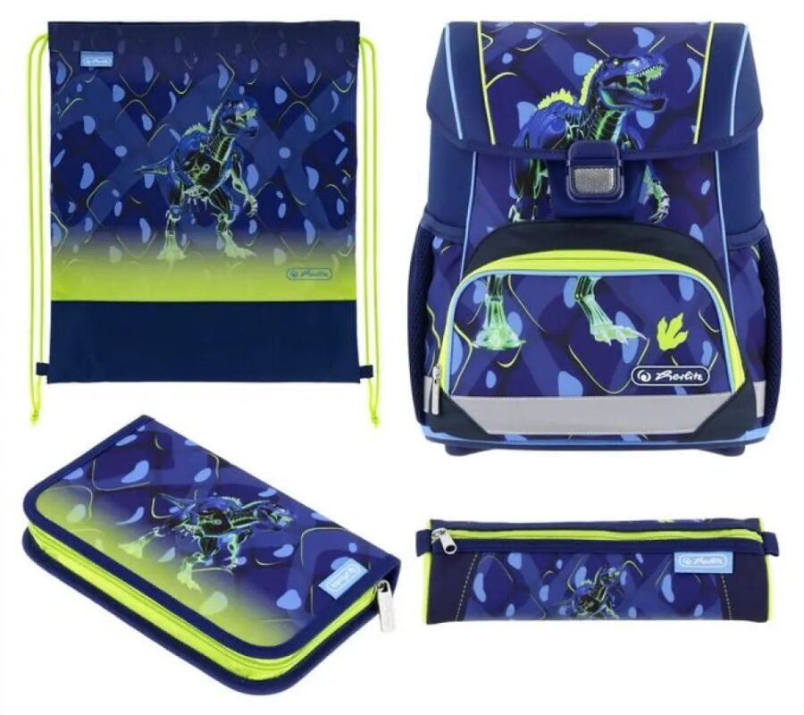 Ученически комплект Herlitz Loop Plus T-Rex Explorer – раница, два несесера и мешка