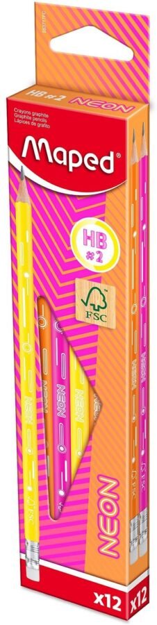 Комплект Графитни Моливи с Гума Maped Neon – HB, 12 Броя