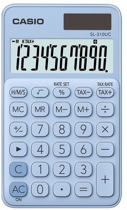 Калкулатор Casio SL-1000SC, джобен, 10 dgt, светлосин металик