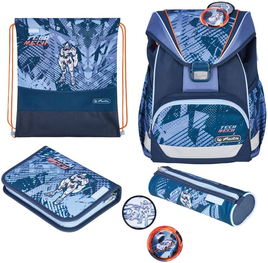 Ученически комплект Herlitz UltraLight Plus TechMech – раница, два несесера и мешка