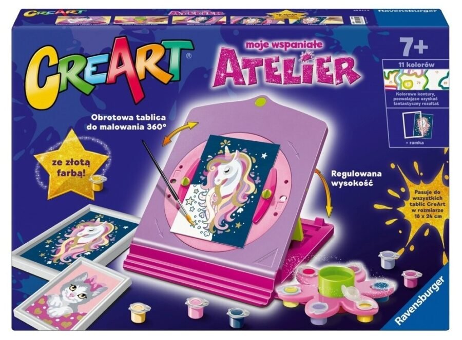 Комплект за рисуване по номера Ravensburger CreArt Atelier – Еднорог и котенце