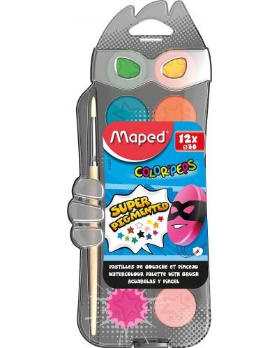 Водни бои Maped Color Peps – 12 цвята, с четка
