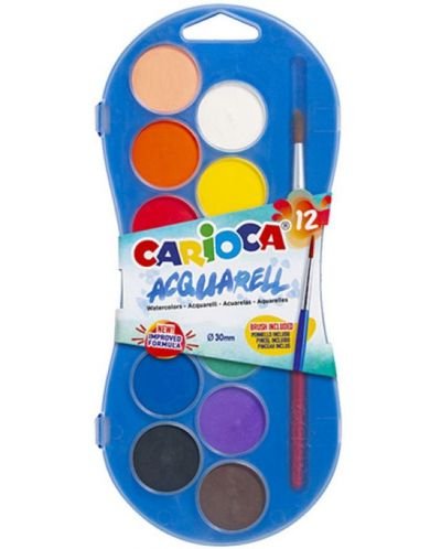 Водни бои Carioca – 12 цвята, с четка