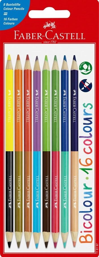 Комплект цветни моливи Faber-Castell Bicolor – 8 броя, 16 цвята
