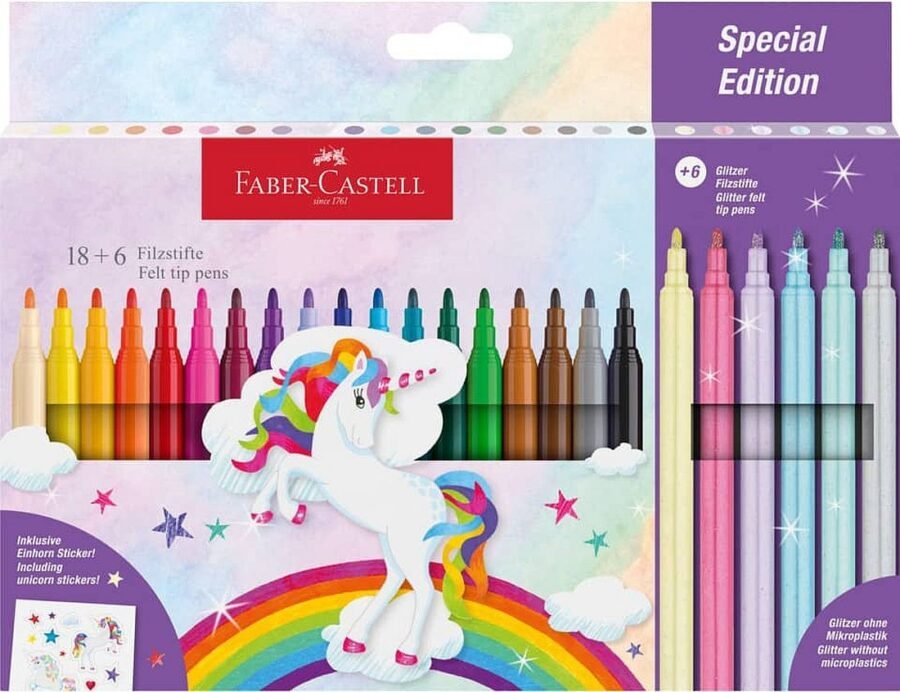 Флумастери Faber-Castell Еднорог – 18 + 6 цвята