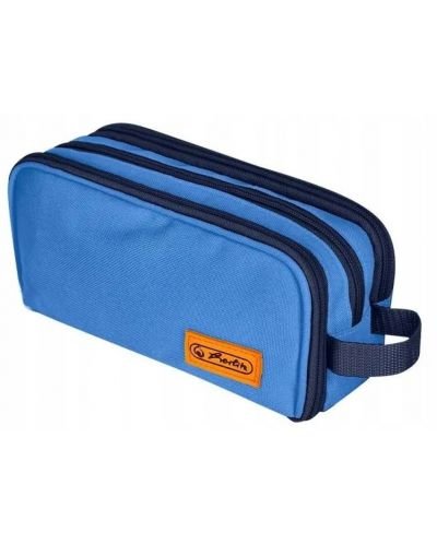 Несесер с дръжка Herlitz – Neon Uni Blue с 3 ципа